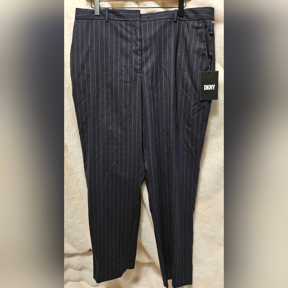 DKNY Women's High-Rise Wide-Leg Pinstripe Pants Size 16 Color Blue